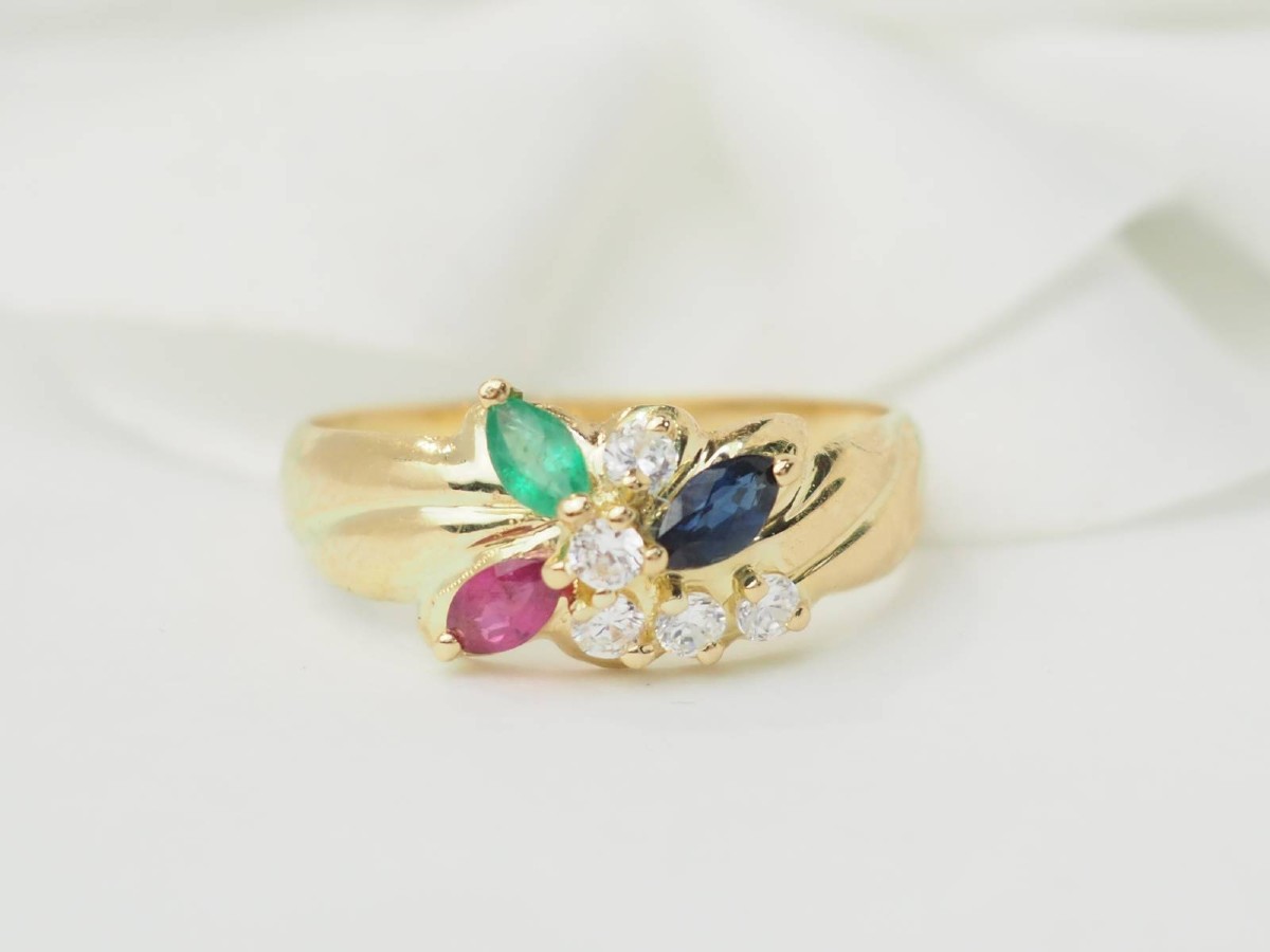 Ring In Yellow Gold, Emerald, Ruby, Sapphire And Diamonds-photo-3