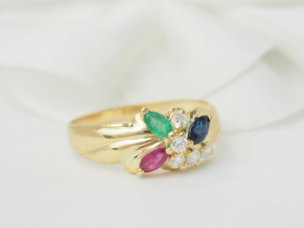 Ring In Yellow Gold, Emerald, Ruby, Sapphire And Diamonds-photo-1