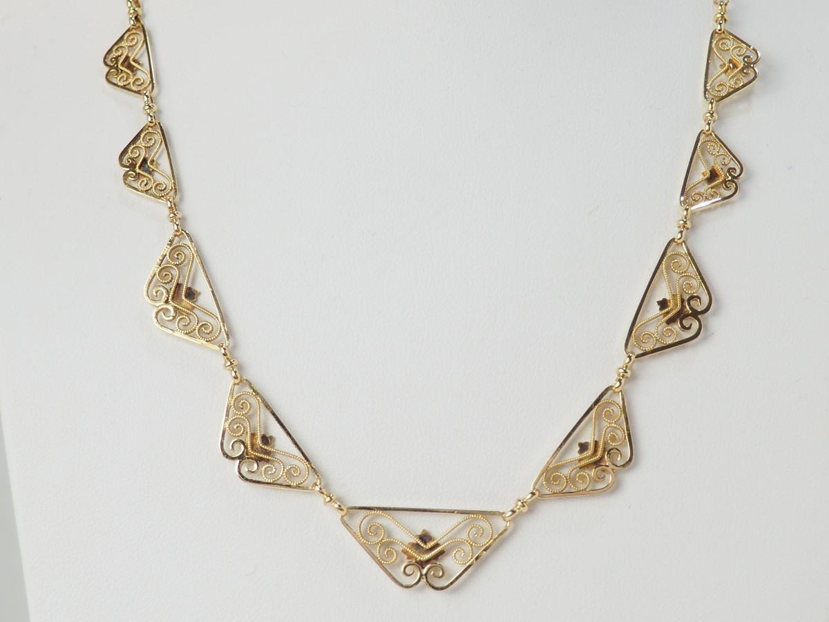 Collier draperie Fin XIXème en or jaune-photo-4