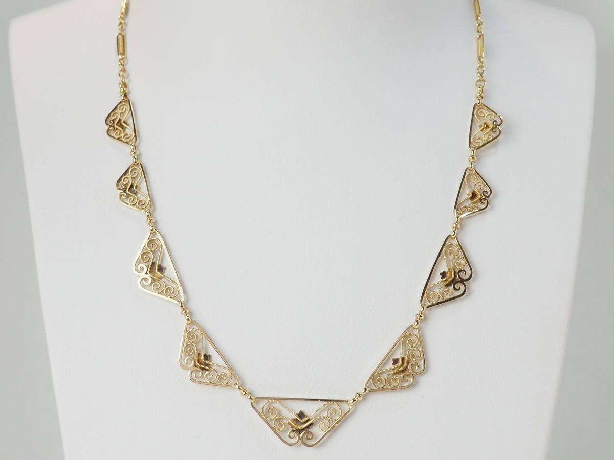 Collier draperie Fin XIXème en or jaune-photo-1