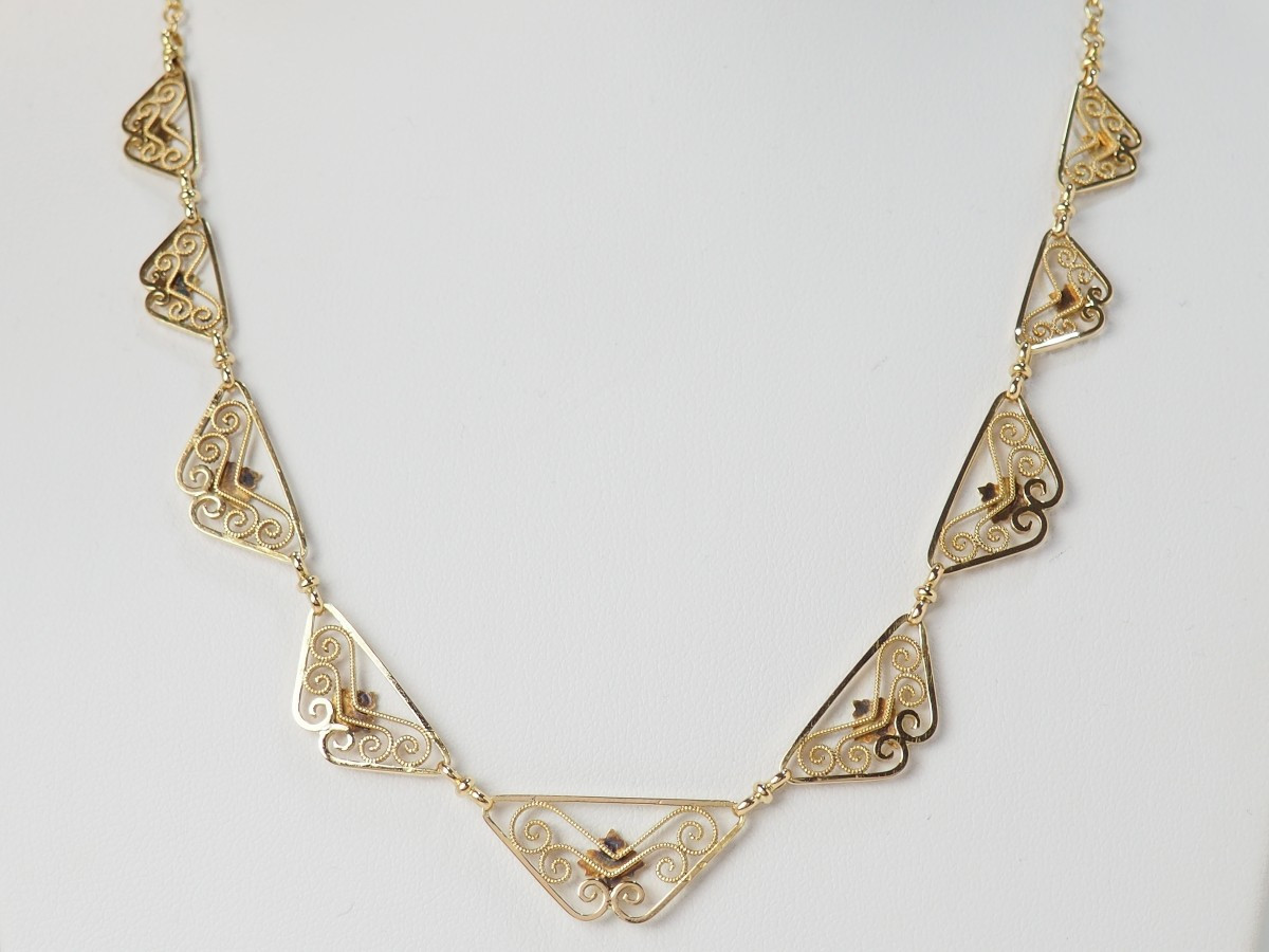 Collier draperie Fin XIXème en or jaune-photo-2