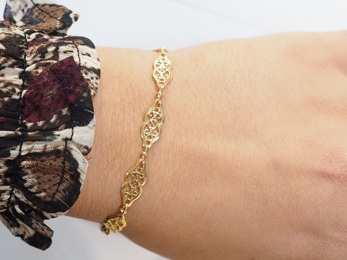 Antique Filigree Link Bracelet In Yellow Gold-photo-2