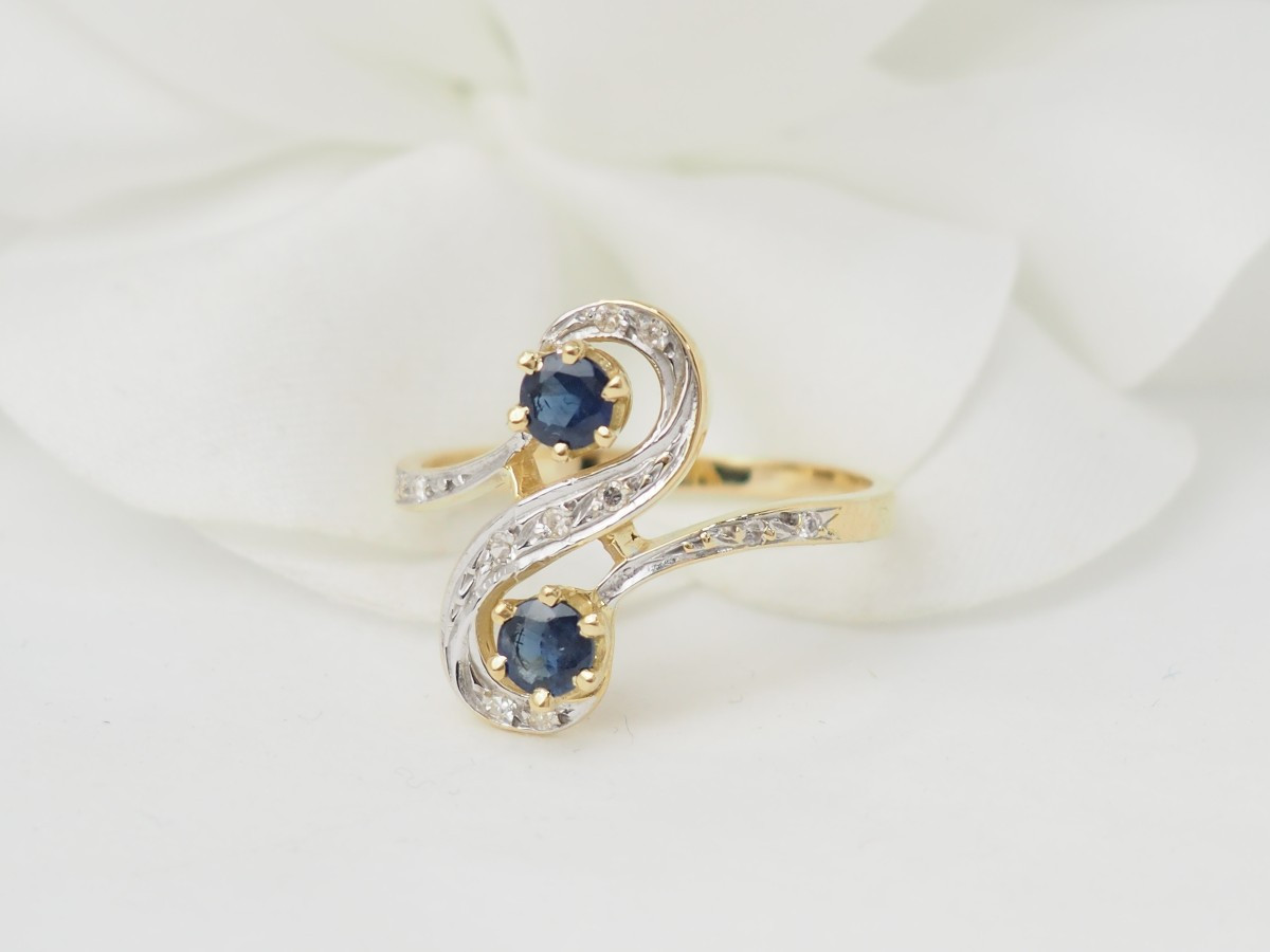 Bague Toi et Moi en or bicolore, saphirs et diamants-photo-3
