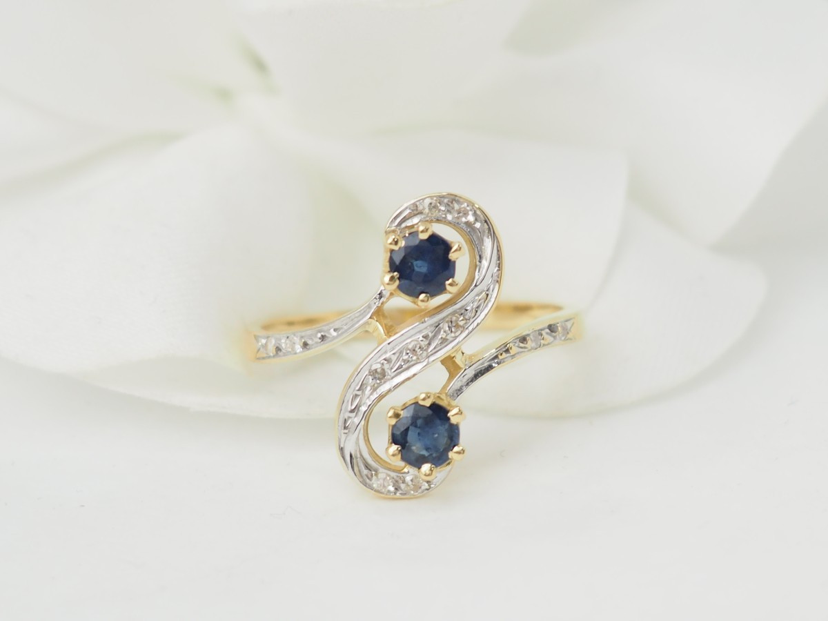 Bague Toi et Moi en or bicolore, saphirs et diamants-photo-1