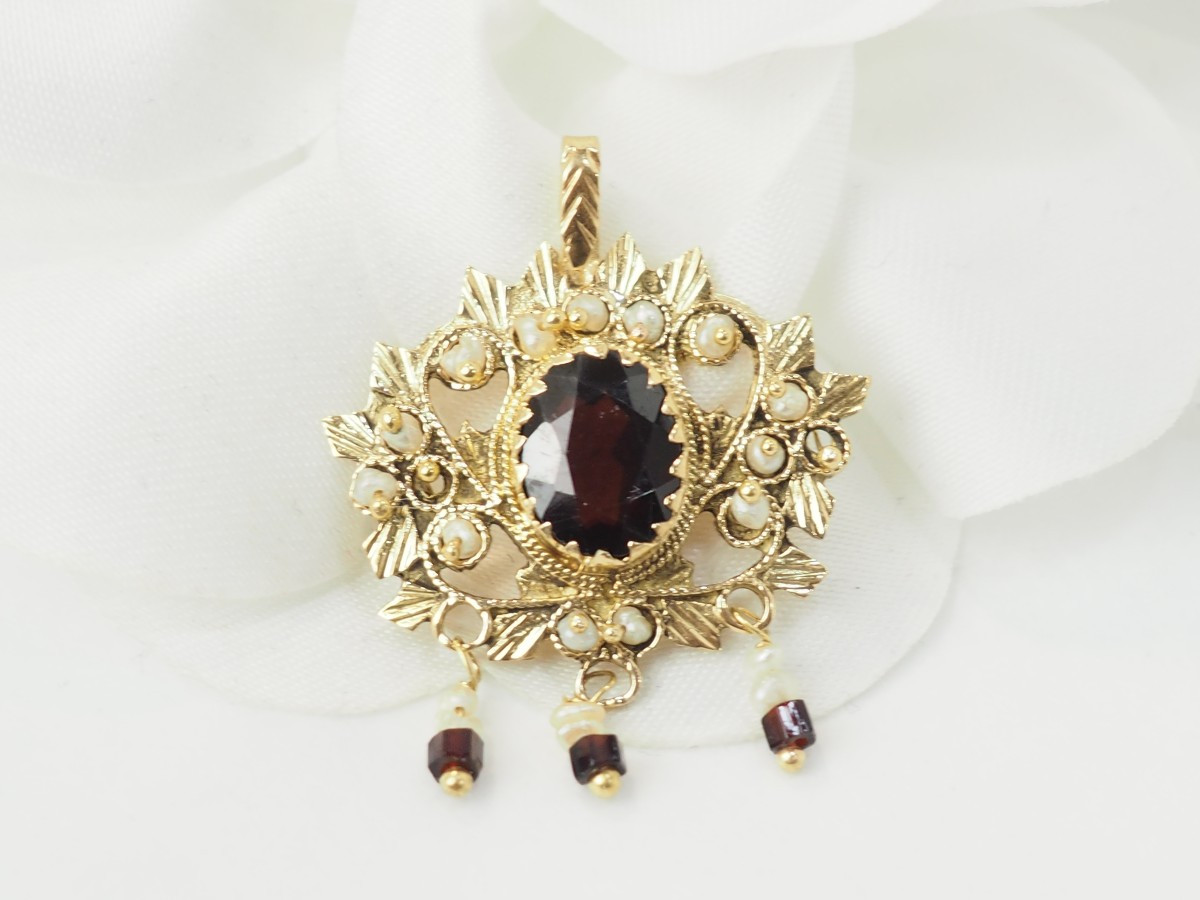 Pendentif en or jaune, grenat et perles fines-photo-4