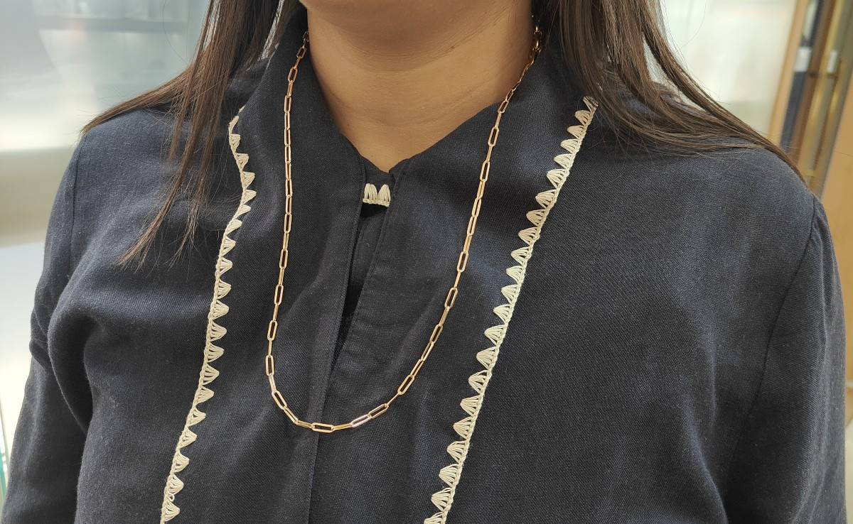 Sautoir maille rectangle en or jaune-photo-1