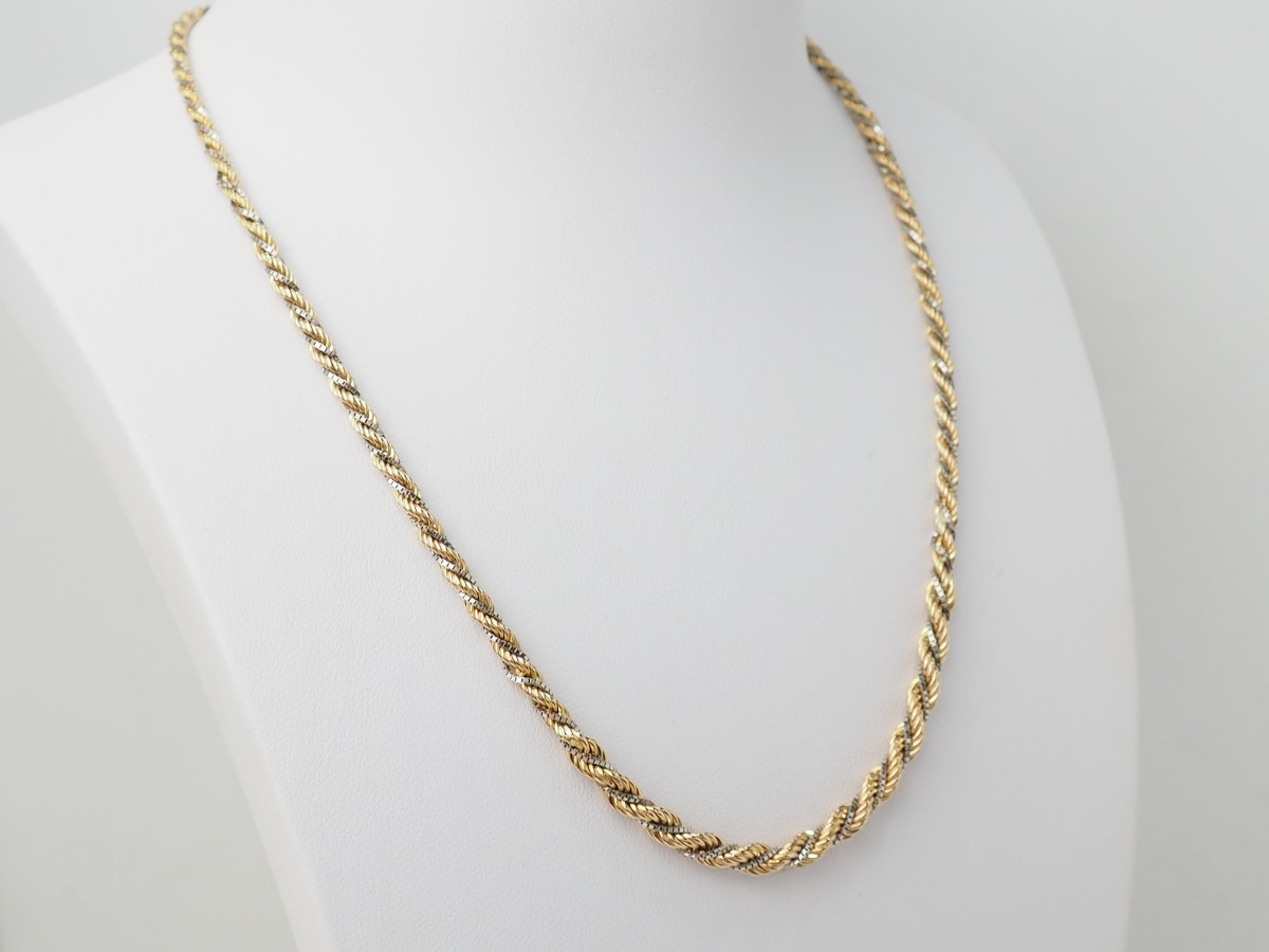 Collier maille corde en or jaune et blanc-photo-2