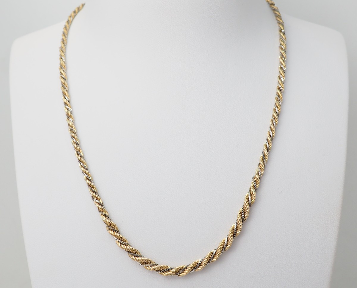 Collier maille corde en or jaune et blanc