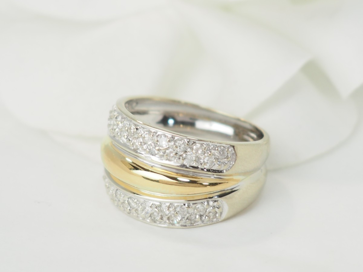 Bague triple joncs en or bicolore et diamants-photo-4