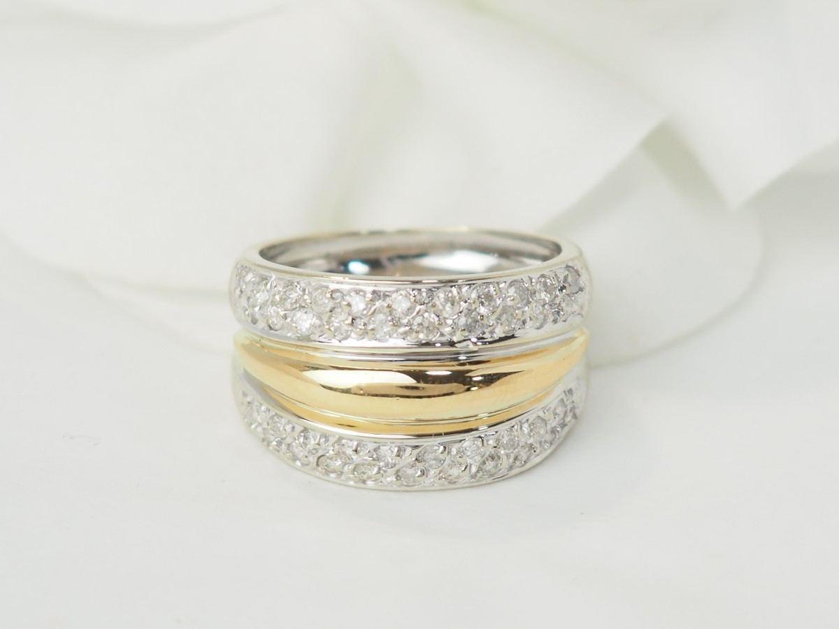 Bague triple joncs en or bicolore et diamants