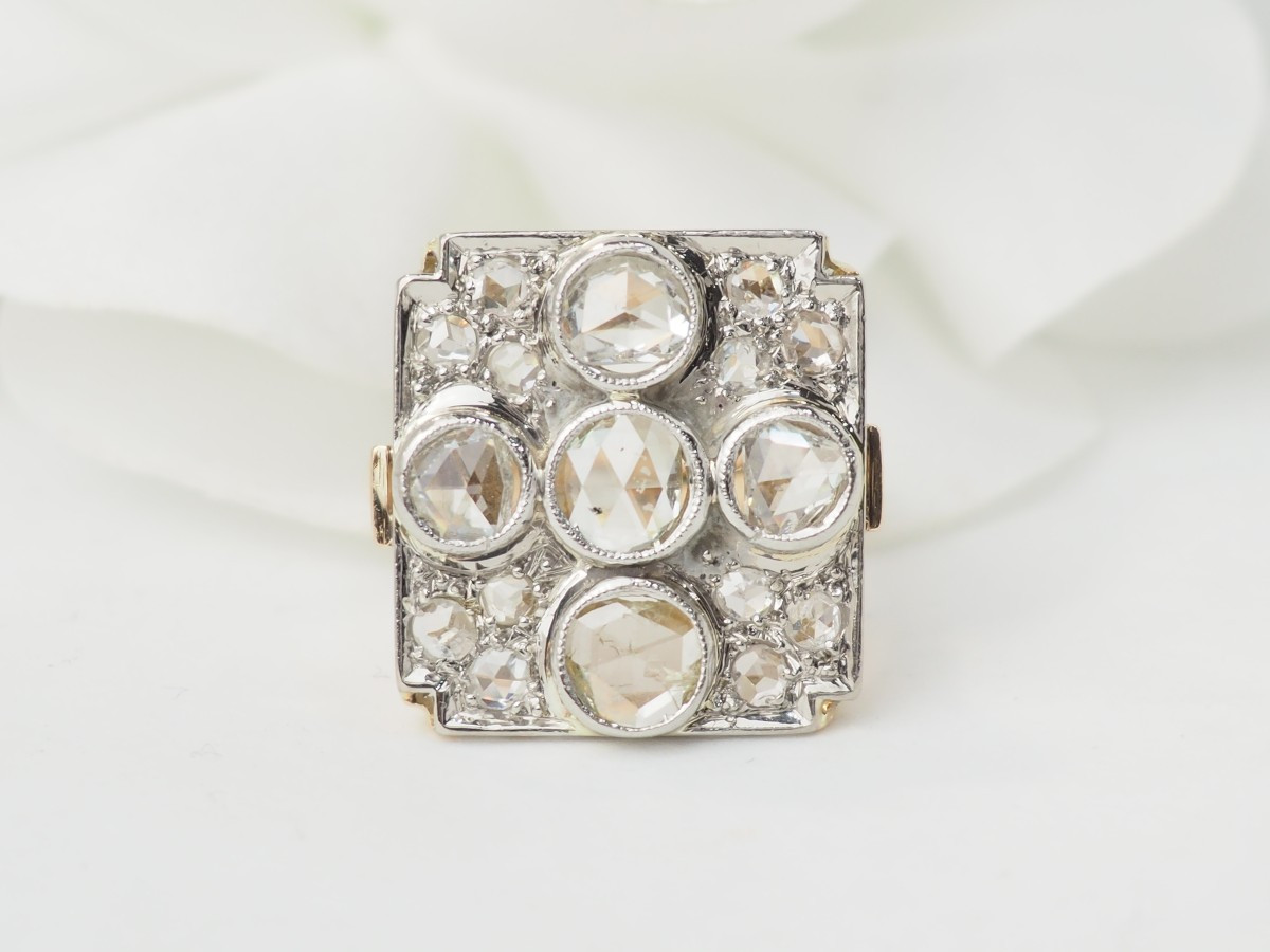 Bague ancienne en or jaune platine et diamants-photo-2