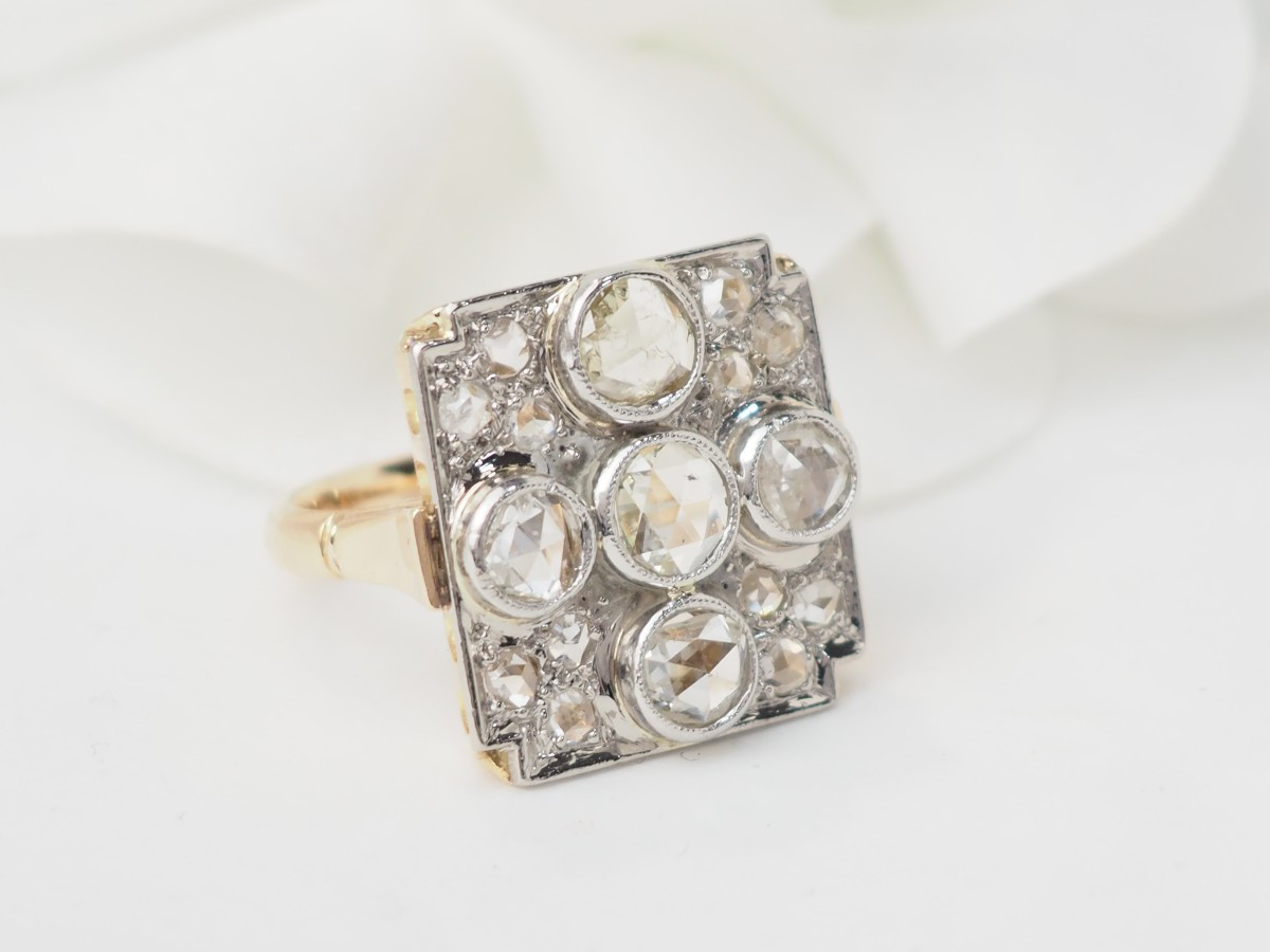 Bague ancienne en or jaune platine et diamants-photo-4