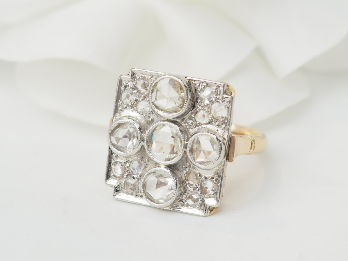 Bague ancienne en or jaune platine et diamants-photo-1