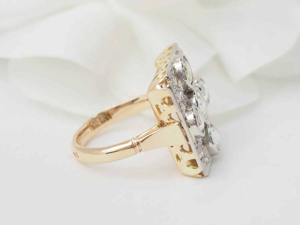 Bague ancienne en or jaune platine et diamants-photo-2