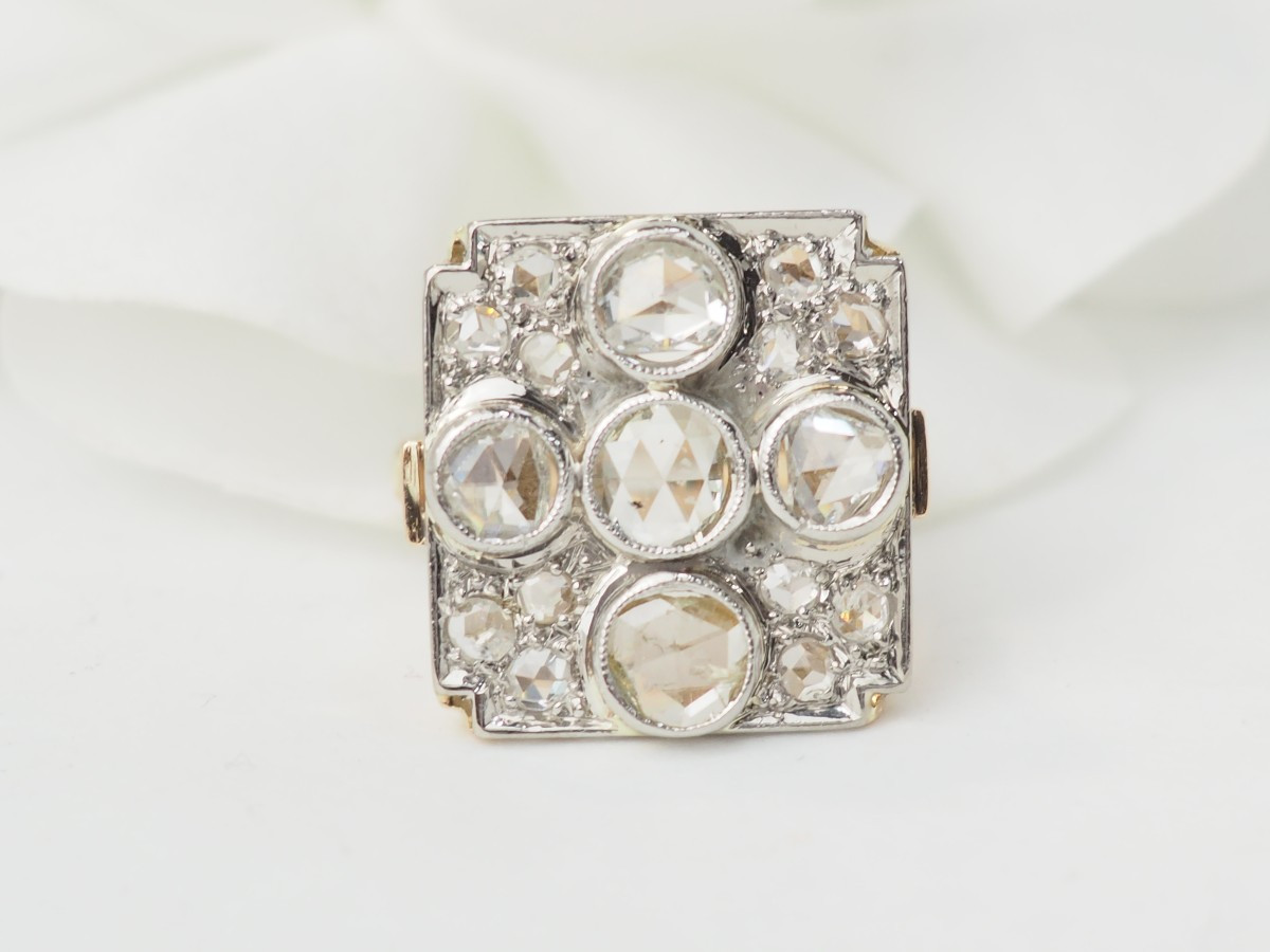 Bague ancienne en or jaune platine et diamants-photo-4