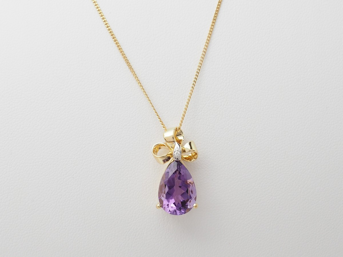 Yellow Gold Knot Pendant With Amethyst And Diamond-photo-2