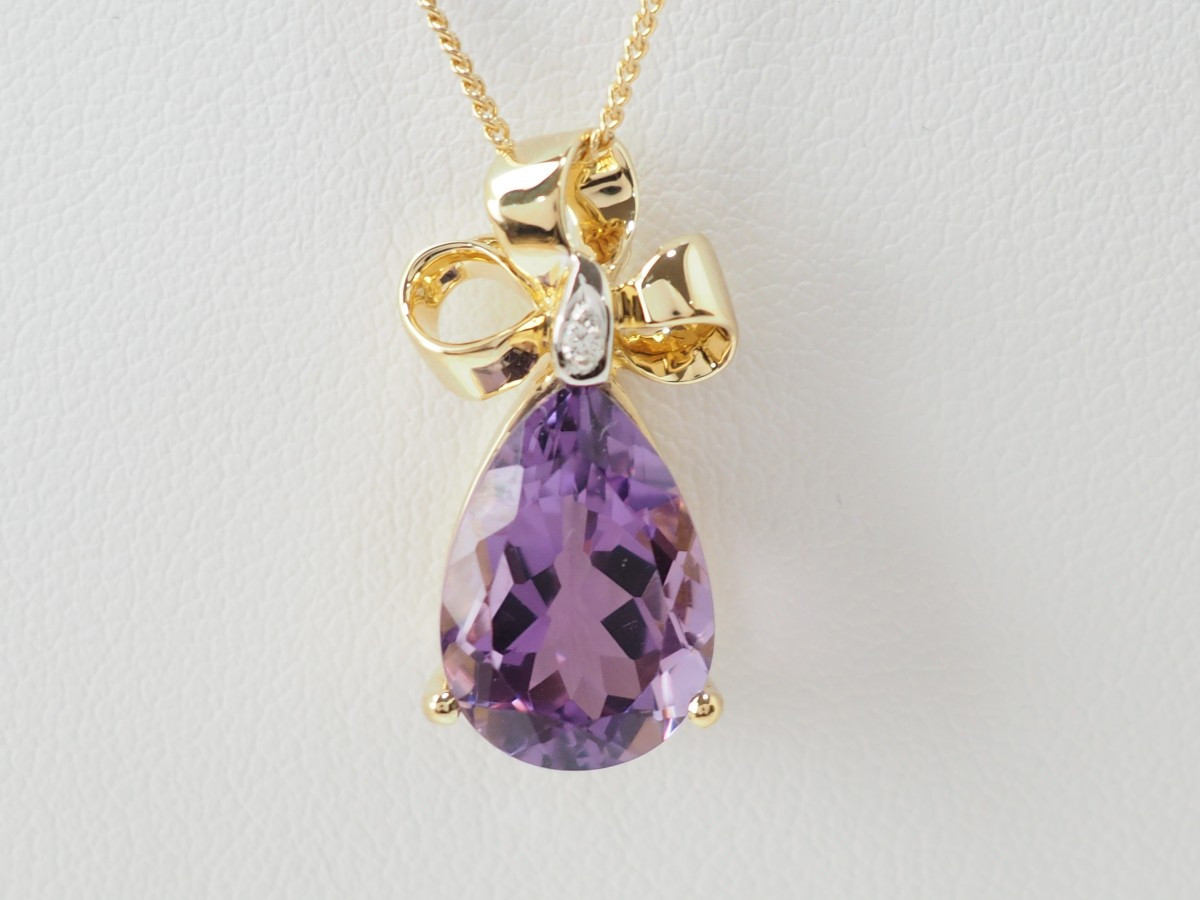 Yellow Gold Knot Pendant With Amethyst And Diamond-photo-3