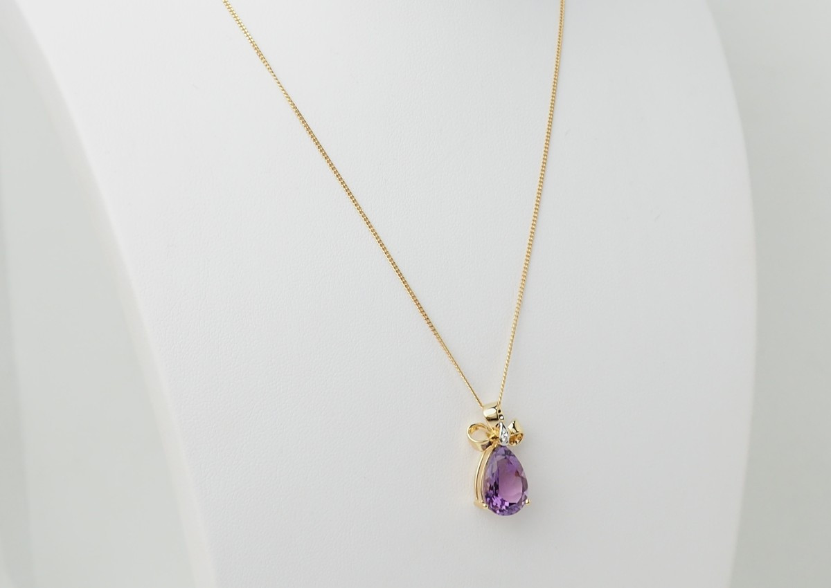 Yellow Gold Knot Pendant With Amethyst And Diamond-photo-4