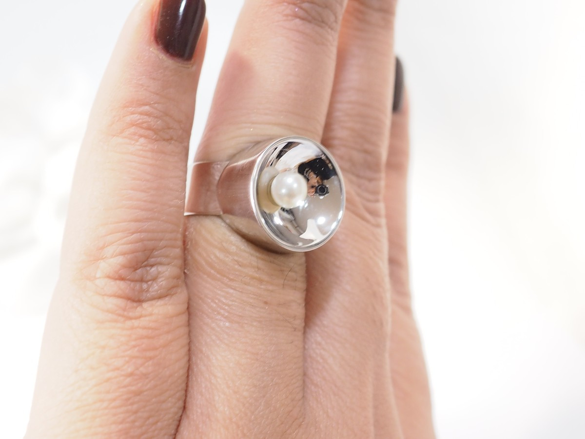 White Gold And Cultured Pearl Ring-photo-2