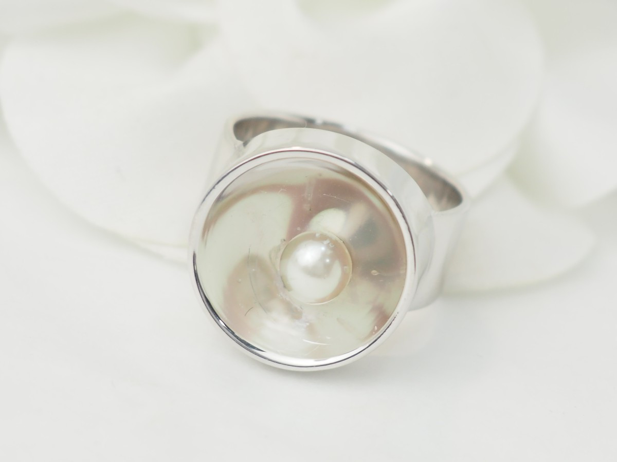 White Gold And Cultured Pearl Ring-photo-2