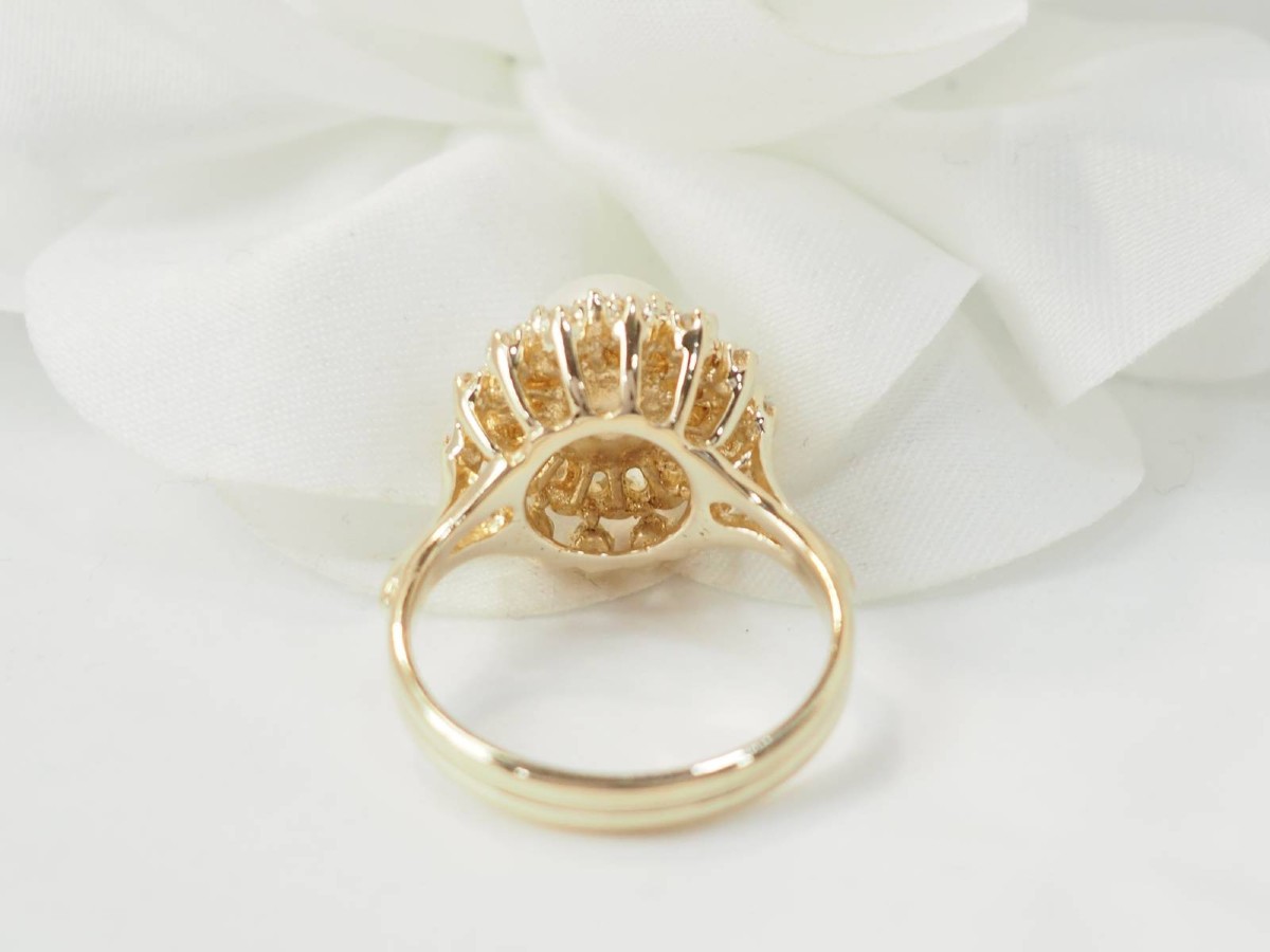 Vintage Ring In Yellow Gold, Cultured Pearl And Diamonds-photo-4