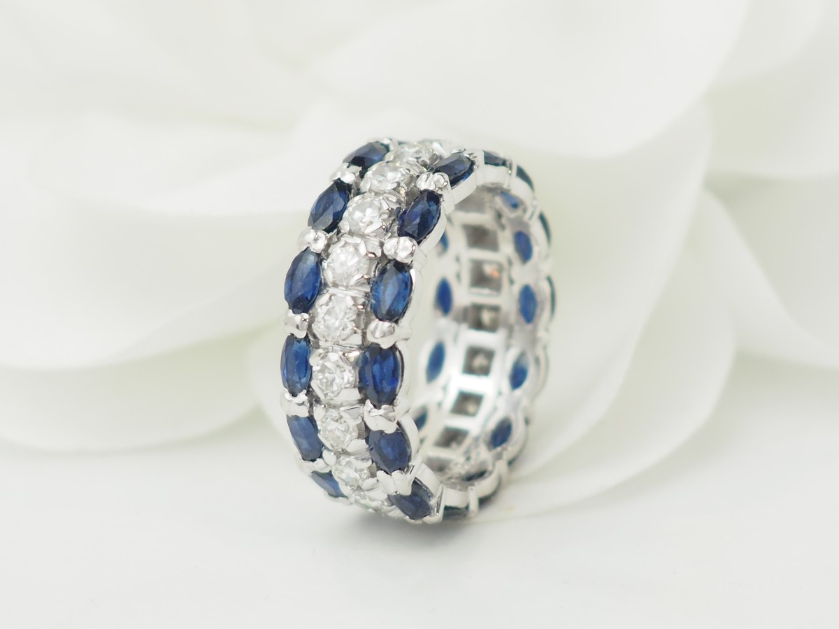 Bague bandeau en or blanc, saphirs naturels et diamants-photo-4