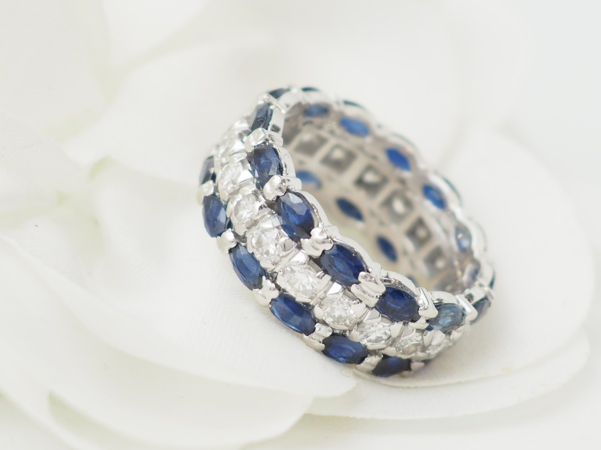 Bague bandeau en or blanc, saphirs naturels et diamants-photo-4