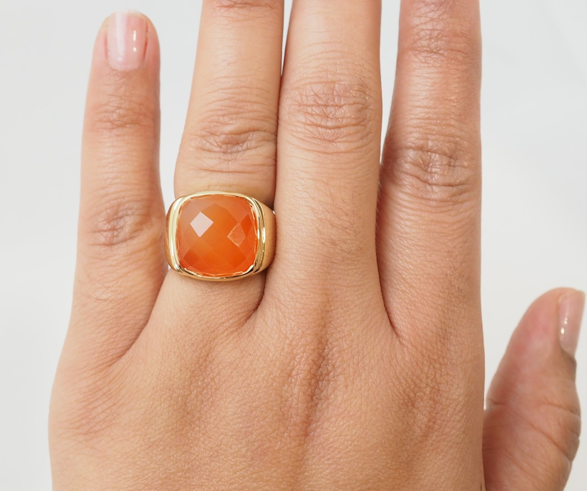 Bague chevalière en or jaune et Cornaline-photo-2