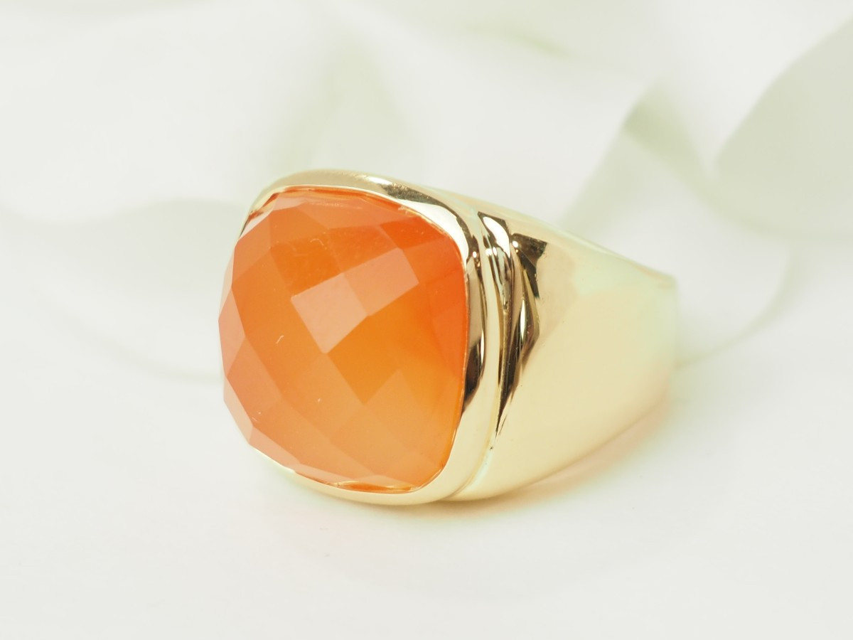 Bague chevalière en or jaune et Cornaline-photo-4