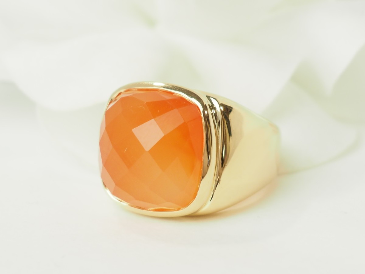 Bague chevalière en or jaune et Cornaline-photo-2