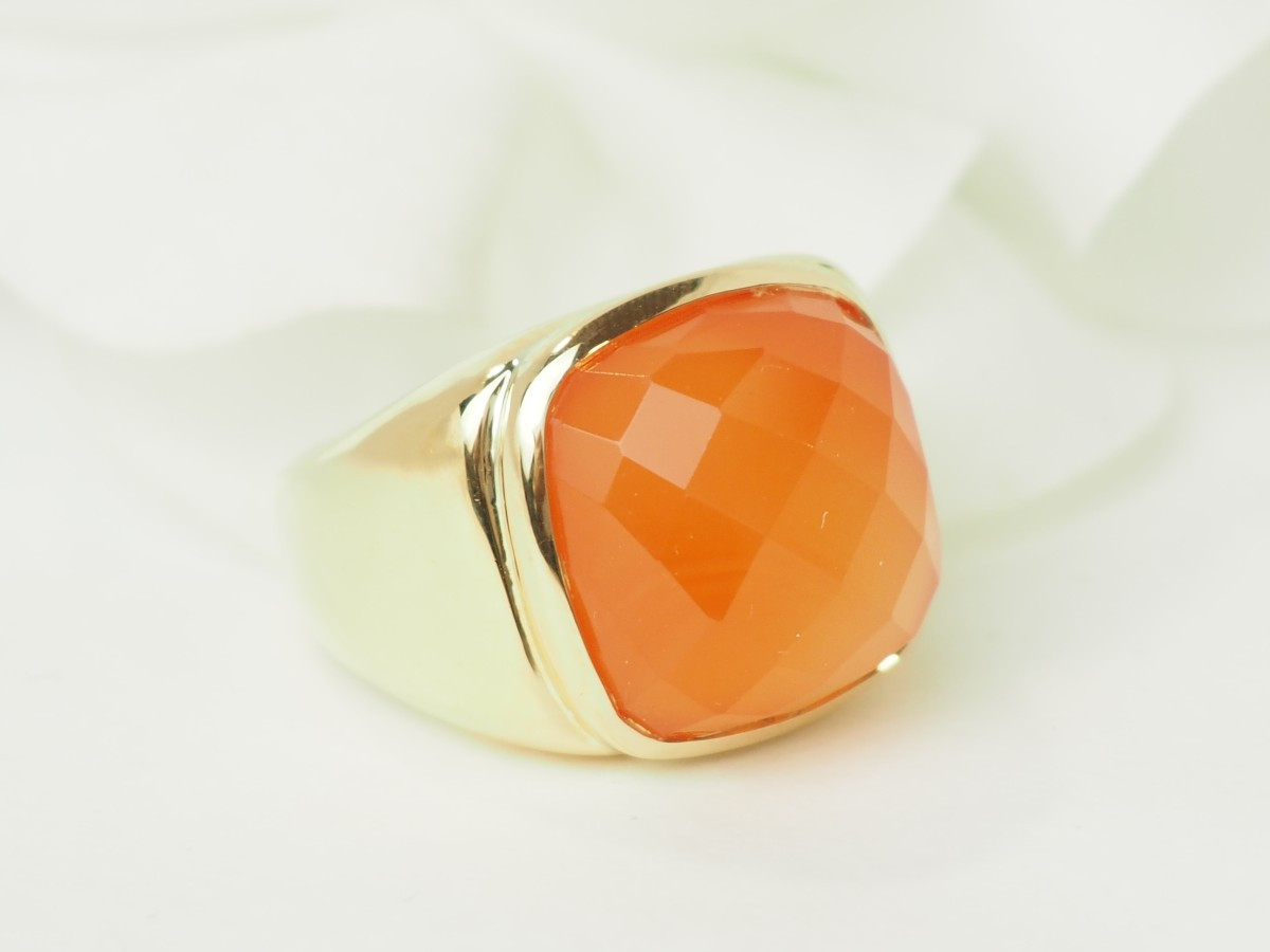 Bague chevalière en or jaune et Cornaline-photo-3