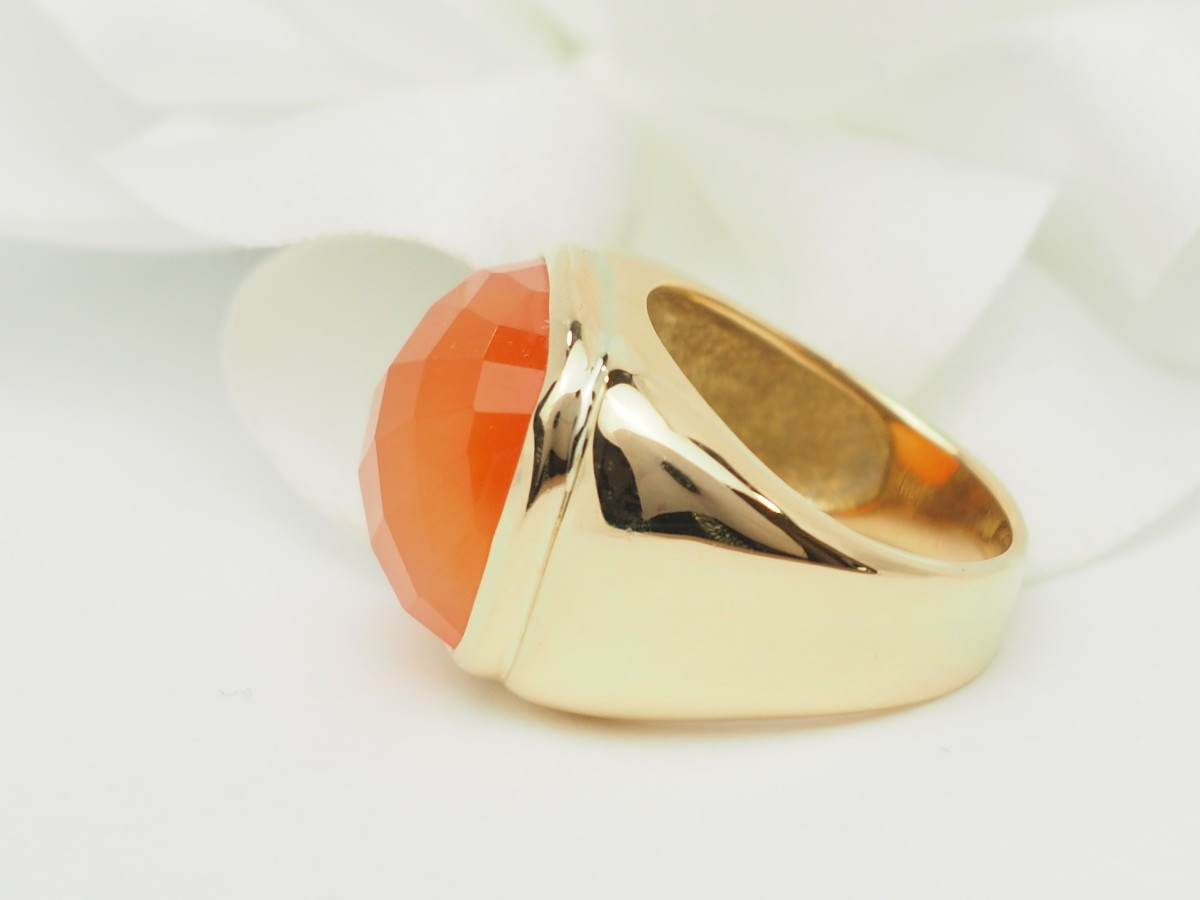 Bague chevalière en or jaune et Cornaline-photo-4