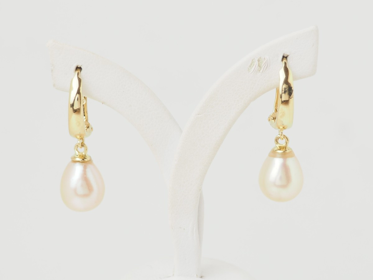 Yellow Gold And Cultured Pearl Earrings-photo-3