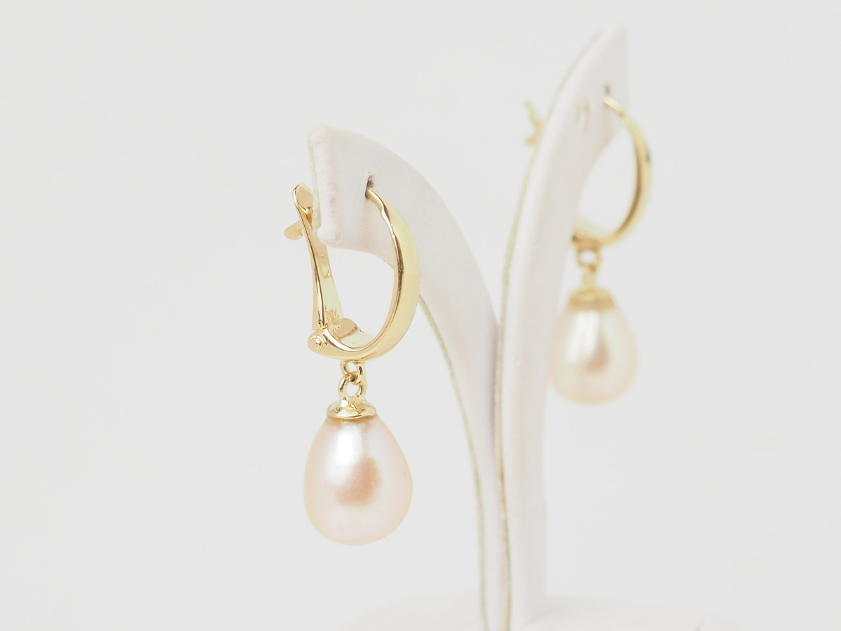 Yellow Gold And Cultured Pearl Earrings-photo-4