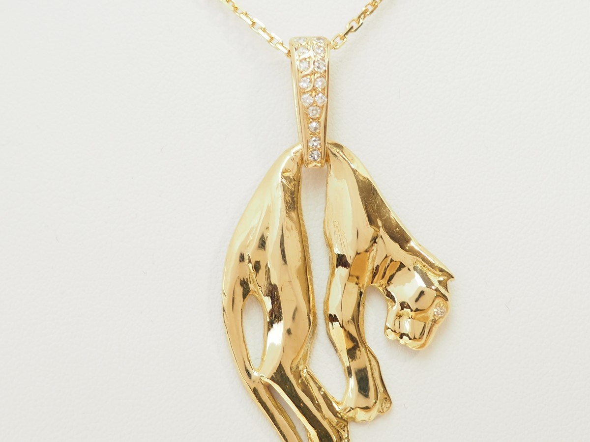 Panther Pendant In Yellow Gold And Diamonds-photo-3