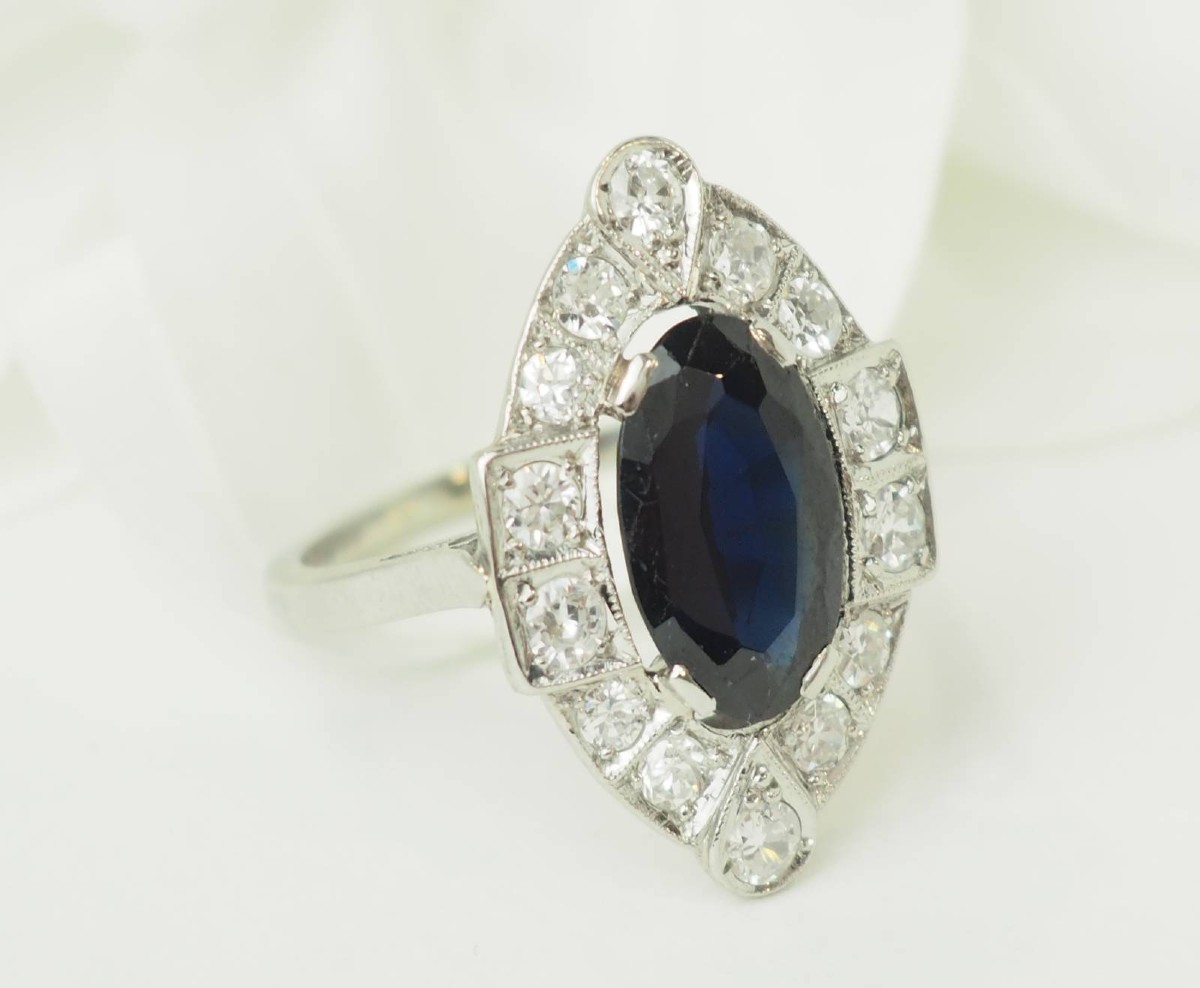 Platinum, Sapphire And Diamond Art Deco Ring-photo-4