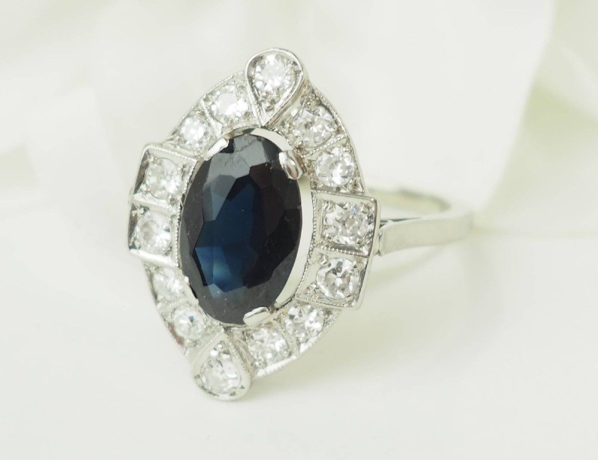 Platinum, Sapphire And Diamond Art Deco Ring-photo-1