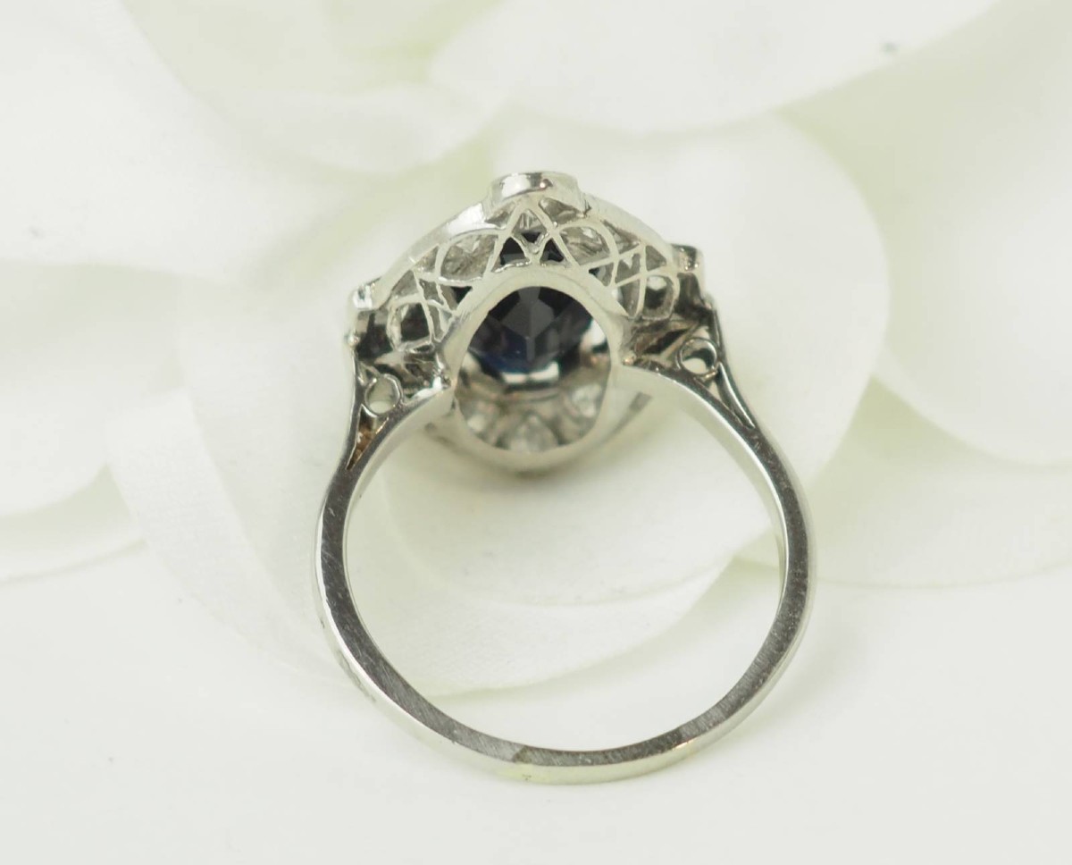 Platinum, Sapphire And Diamond Art Deco Ring-photo-2