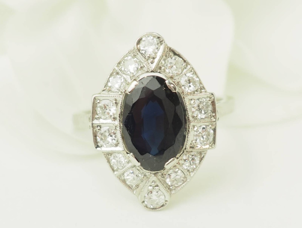 Platinum, Sapphire And Diamond Art Deco Ring