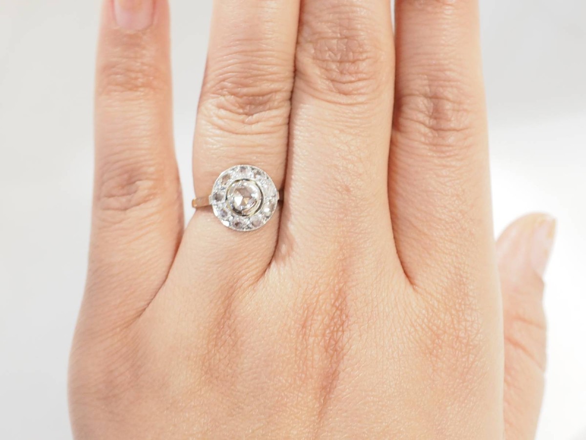 Bague Art Nouveau en or bicolore et diamants taille rose-photo-2