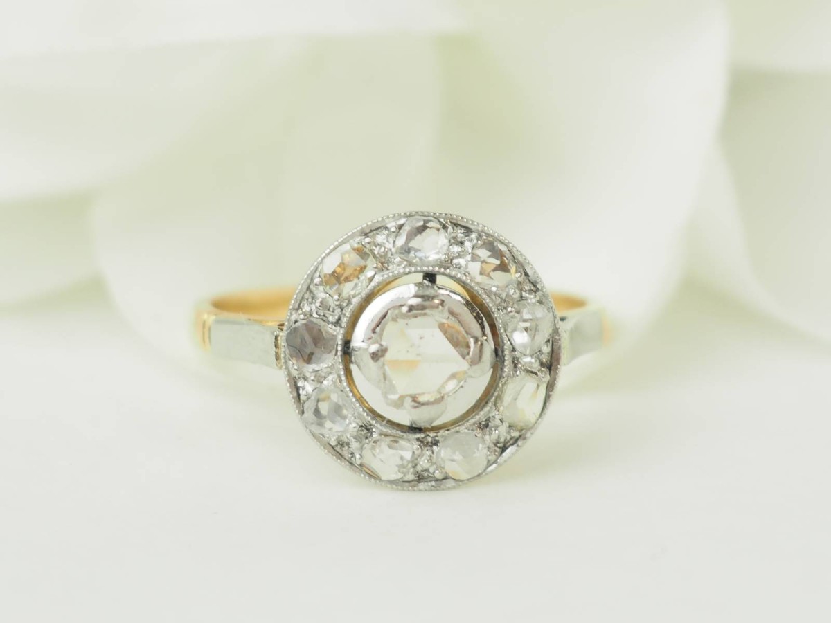 Bague Art Nouveau en or bicolore et diamants taille rose-photo-3