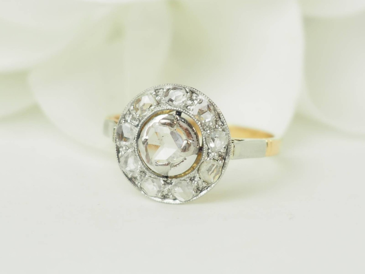 Bague Art Nouveau en or bicolore et diamants taille rose-photo-1