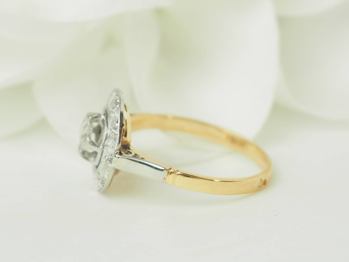 Bague Art Nouveau en or bicolore et diamants taille rose-photo-2