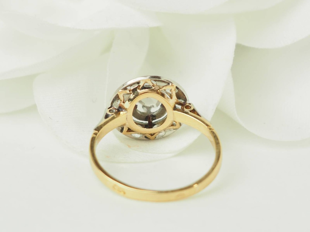 Bague Art Nouveau en or bicolore et diamants taille rose-photo-3