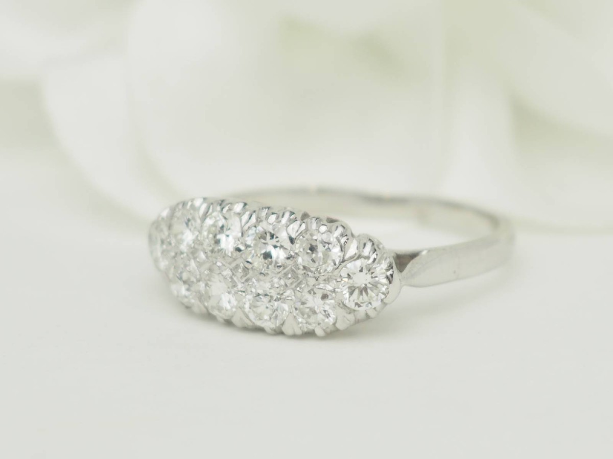 Bague alliance ancienne diamants 1ct or blanc-photo-3