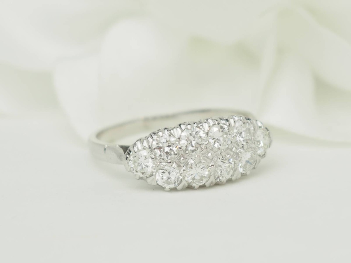 Bague alliance ancienne diamants 1ct or blanc-photo-4