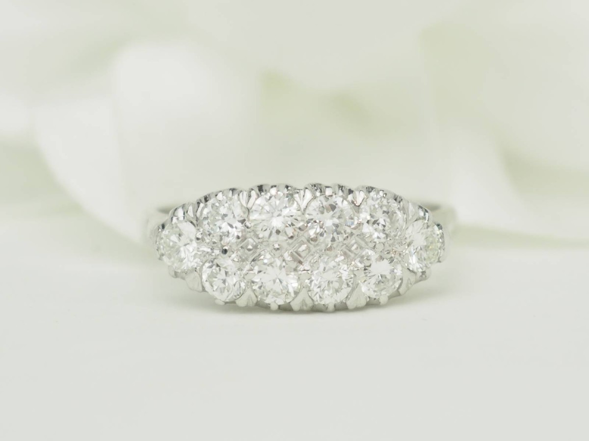 Bague alliance ancienne diamants 1ct or blanc-photo-3