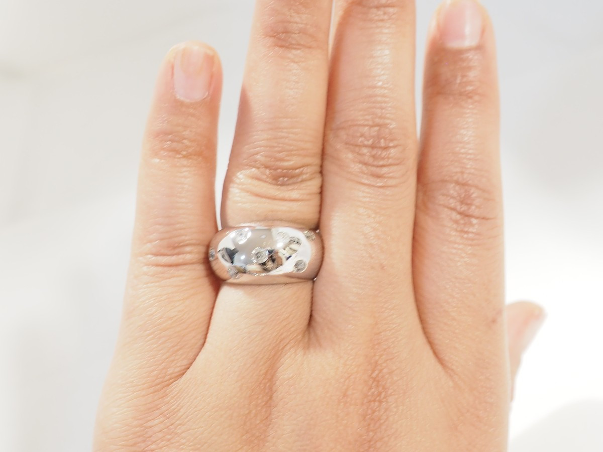 Bague Jonc Large Or Blanc Diamants -photo-2