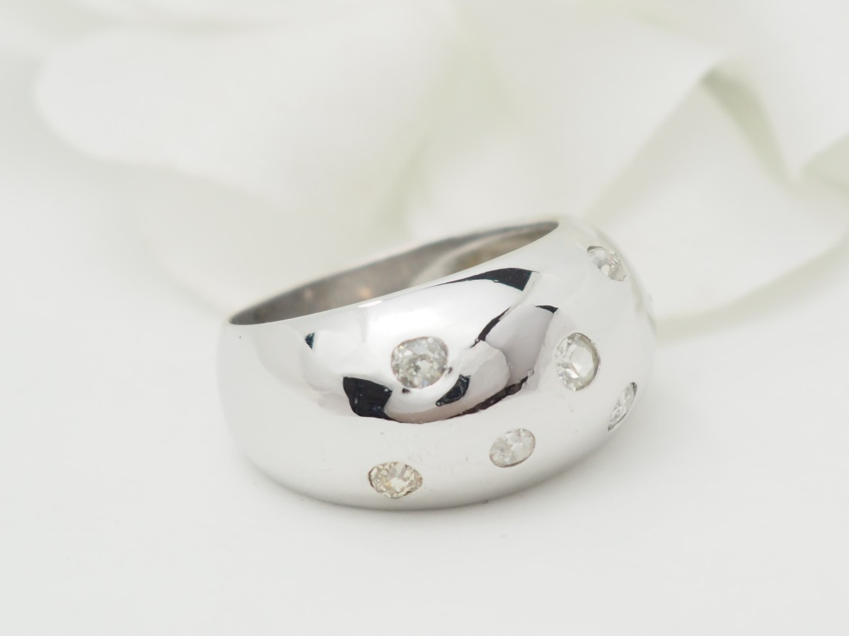 Bague Jonc Large Or Blanc Diamants -photo-4