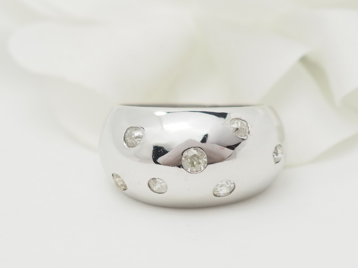 Bague Jonc Large Or Blanc Diamants 